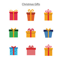 Set of nine colorful icons of gift boxes