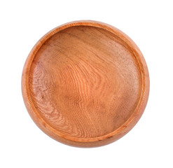 Empty wooden bowl isolated on white background.Top view