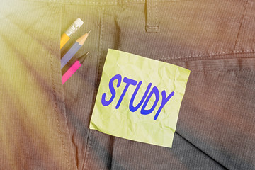Conceptual hand writing showing Study. Concept meaning devotion of time and attention to gaining...