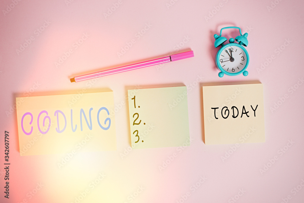 Poster word writing text coding. business photo showcasing assigning code to something for classification i