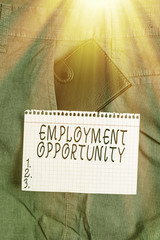 Conceptual hand writing showing Employment Opportunity. Concept meaning no Discrimination against...