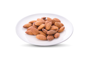 Almond isolated Nuts on white background.