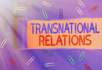 Handwriting text writing Transnational Relations. Conceptual photo International Global Politics...