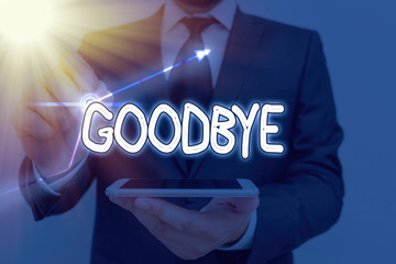 Conceptual hand writing showing Goodbye. Concept meaning used to express good wishes when parting...