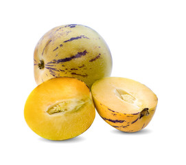 Pepino fruit with leavs isolated on white