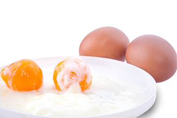 Onsen eggs, mineral water egg, Boiled eggs isolated on white background