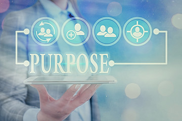 Text sign showing Purpose. Business photo text The reason for which something is done or created...