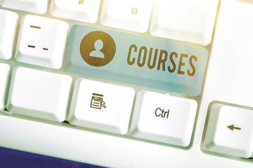 Conceptual hand writing showing Courses. Concept meaning Route Direction followed Classes Land...