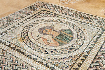 Fototapeta na wymiar Mosaic Ktisis, the personified creation, tessellated ground of the house of the Eustolios, Kourion (Cyprus)
