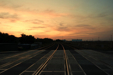 Fototapeta na wymiar Beautiful Sunset time with railway in Sacramento, CA