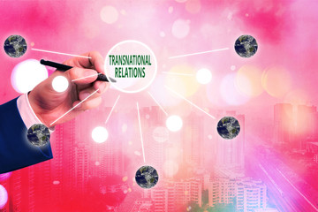 Conceptual hand writing showing Transnational Relations. Concept meaning International Global...