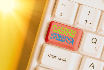 Word writing text Classified Information. Business photo showcasing Sensitive Data Top Secret...