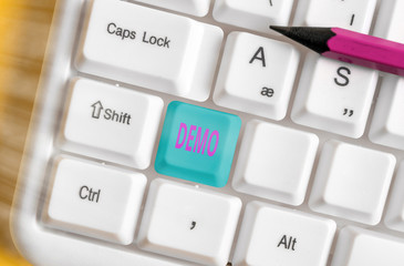 Word writing text Demo. Business photo showcasing Demonstration of a product techniques and...