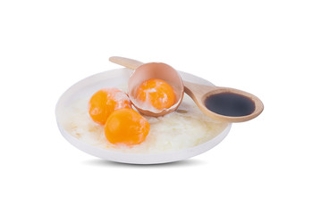 Onsen eggs isolated on white background.Top view