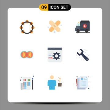 Modern Set of 9 Flat Colors Pictograph of coding, man, ambulance, duplicate, face