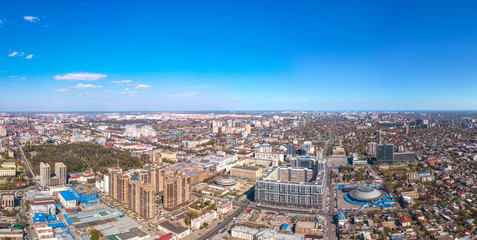 aerial drone view - old historic center of Krasnodar (South of Russia) on a sunny April day