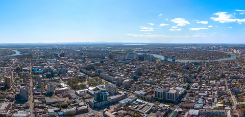 Fototapeta premium aerial drone view - old historic center of Krasnodar (South of Russia) on a sunny April day