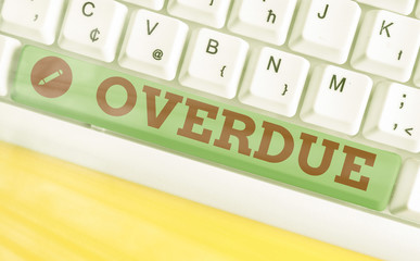 Word writing text Overdue. Business photo showcasing loans and other obligations remaining unpaid...