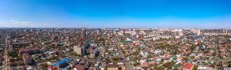 aerial drone view - old historic center of Krasnodar (South of Russia) on a sunny April day