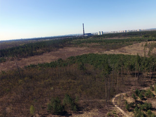 Aerial view of the saburb landscape (drone image). Near Kiev