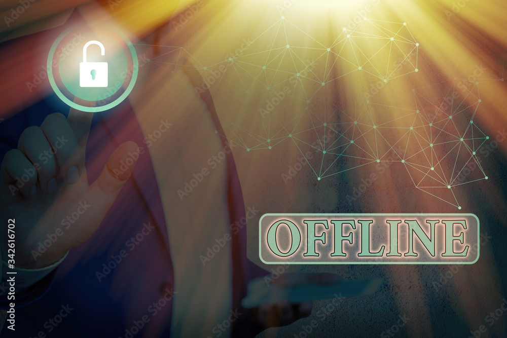 Poster writing note showing offline. business concept for not having directly connected to a computer or ex