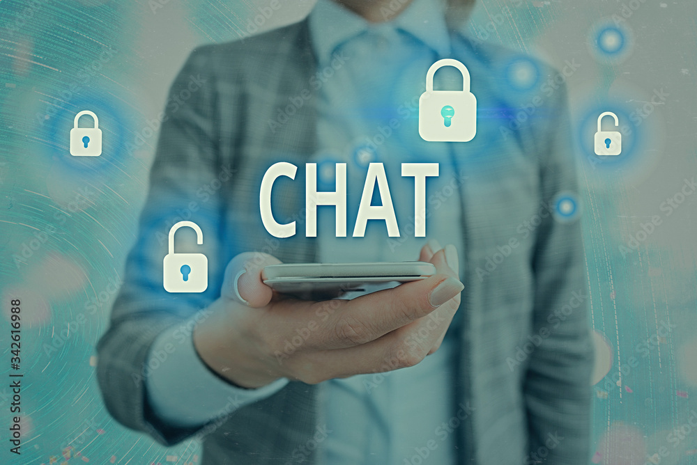 Poster conceptual hand writing showing chat. concept meaning take part in a discussion that involves sendin