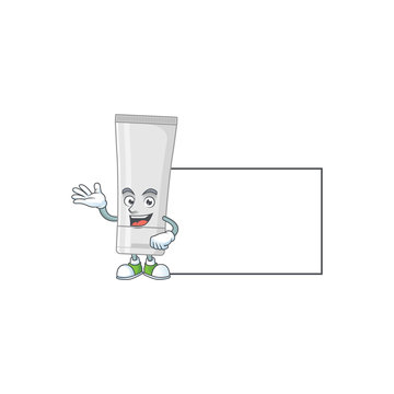 An image of white plastic tube with board mascot design style