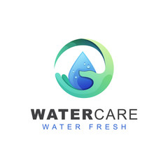 fresh water care logo. hand water drop logo design vector template