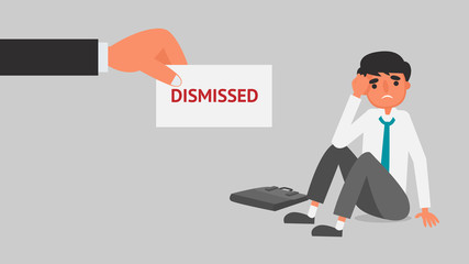 Businessman financial crisis Concept.Employer giving dismissal notice to young man  business illustration. Vector flat