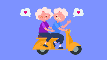 Happy old people Drive a motorcycle Elderly lovers, good mood and physical health,Elderly lovers,Spend time together happily good mood and physical health 