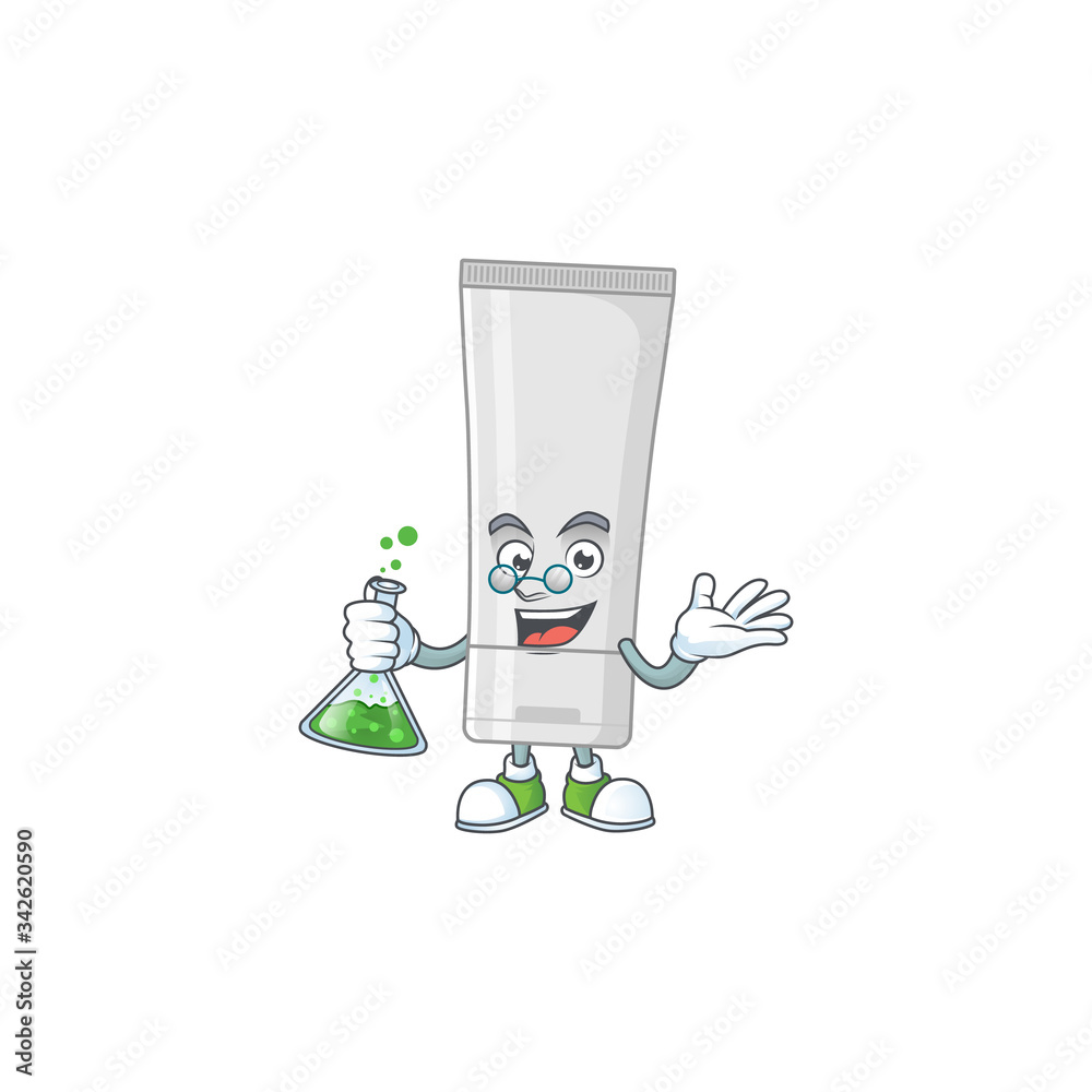 Canvas Prints White plastic tube genius Professor Cartoon character holding glass tube