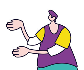 young man standing, line and fill style icon