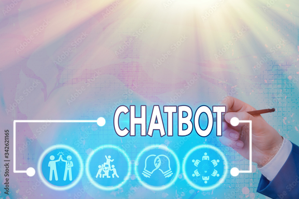 Poster word writing text chatbot. business photo showcasing a kind of computer program that simulates conve