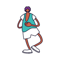 young man standing, line and fill style icon