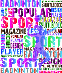 Popular sport magazine. Badminton logo design. Colorful of the letters. Shuttlecock, Background, Silhouette. Vector illustration.