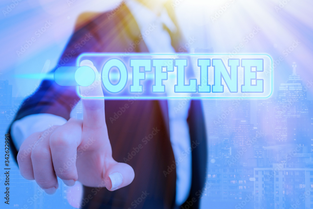 Poster conceptual hand writing showing offline. concept meaning not having directly connected to a computer