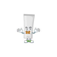 White plastic tube mascot cartoon design with quiet finger gesture