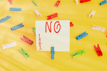 Word writing text No. Business photo showcasing Put a stop on the current activity State of...