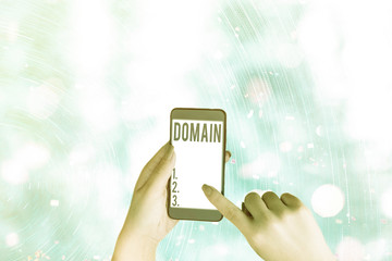 Conceptual hand writing showing Domain. Concept meaning an area of territory controlled by a...