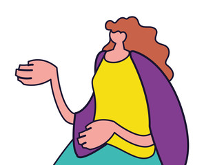 young woman standing, line and fill style icon