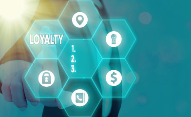 Conceptual hand writing showing Loyalty. Concept meaning faithfulness to commitments or obligations...