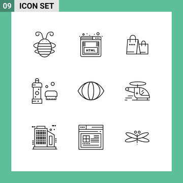Modern Set of 9 Outlines Pictograph of shower, cleaning, marketing, bathroom, shop