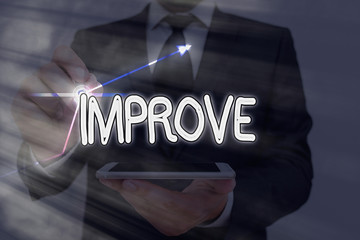 Conceptual hand writing showing Improve. Concept meaning Make become better Development increase...