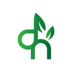 Creative initial green letter dh with leaf logo. Vector design template elements for corporate identitiy, business company, eco application, posters, or card. Abstract leaves isolated on white.