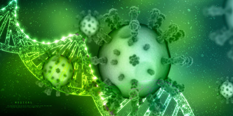 3d render Corona virus disease COVID-19. Microscopic view of a infectious virus
