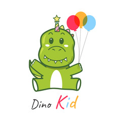 dinosaur unicorn holding balloons logo for kid