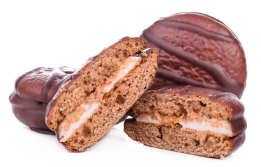 marshmallow in chocolate isolated white background