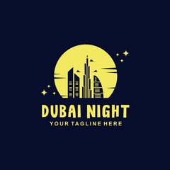 Dubai night with vintage style logo illustration