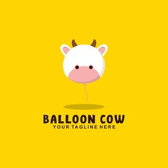 Balloon cow with flat style logo illustration