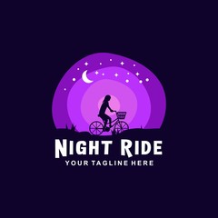 Girl riding a bicycle at night logo design